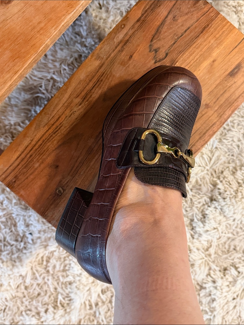 Jeffrey Campbell Brown Croc-Embossed Loafers / platforms with Gold Bit - Picture 7 of 12